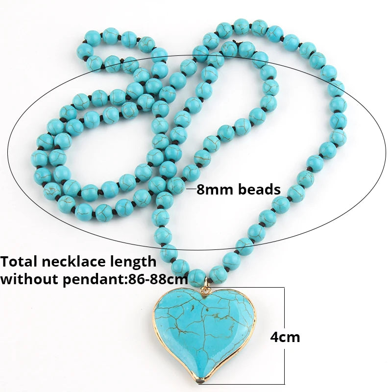 Beautiful Blue Stones Mix Shade Knotted Stone Heart Pendant Necklaces