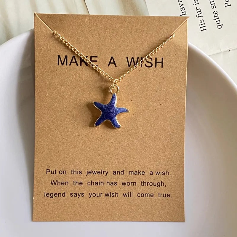 Gold Starfish "Make A Wish" Necklace