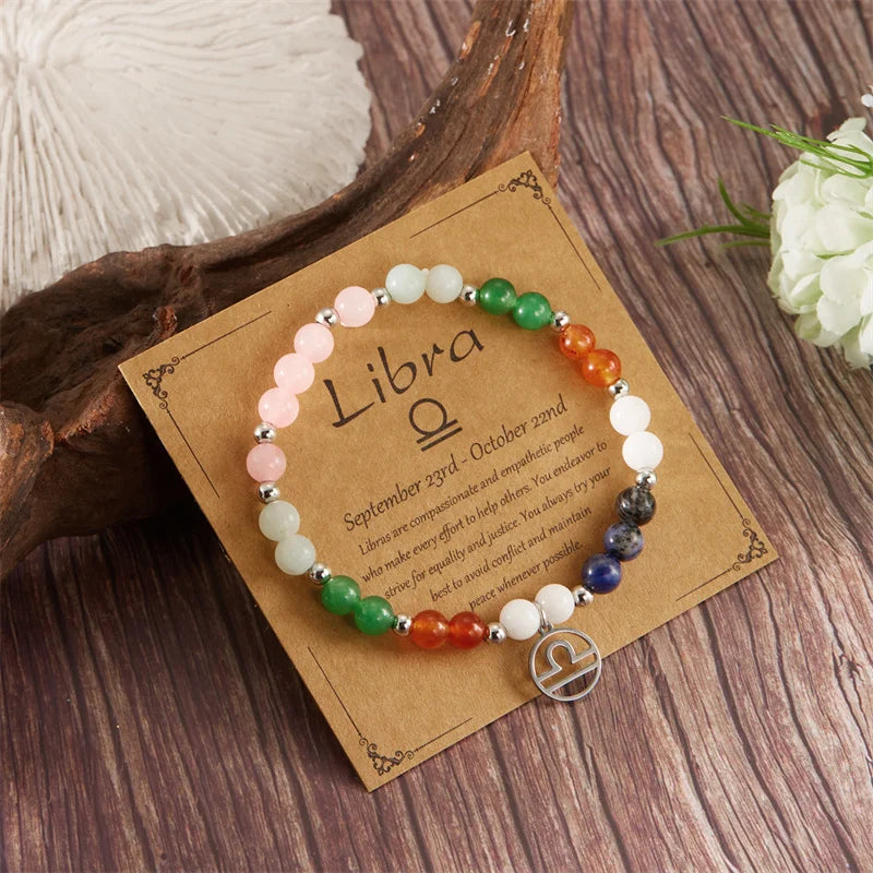 Colorful 12 Constellation Natural Stone Beaded Bracelets