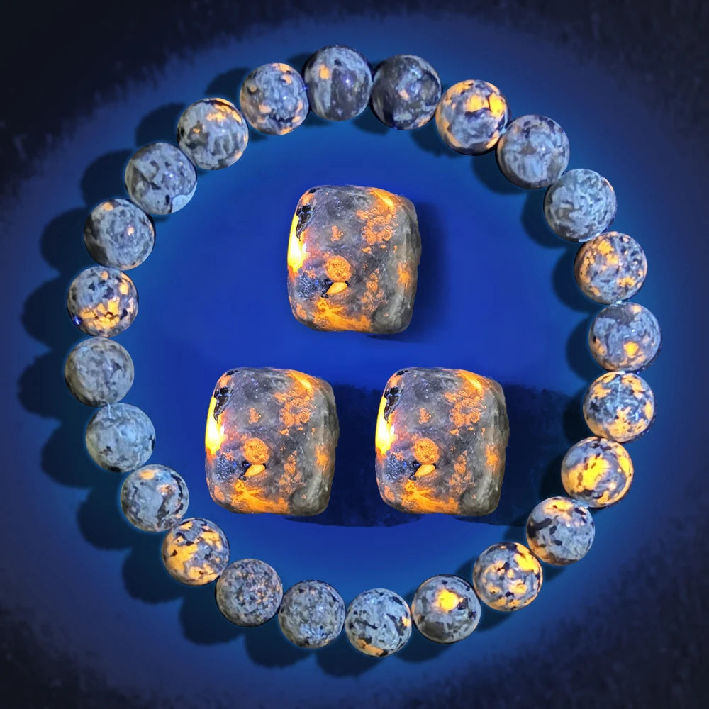 UV Luminescent Flame Rock Stone Bracelet with Natural Raw Stone Accessories