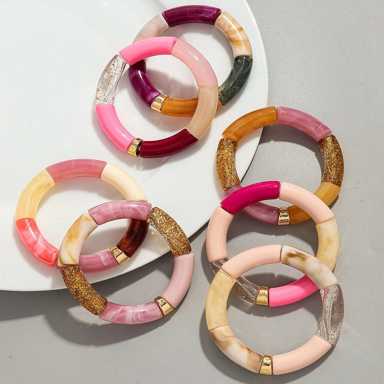 Chunky Bamboo Stackable Colorful Tube Bracelet