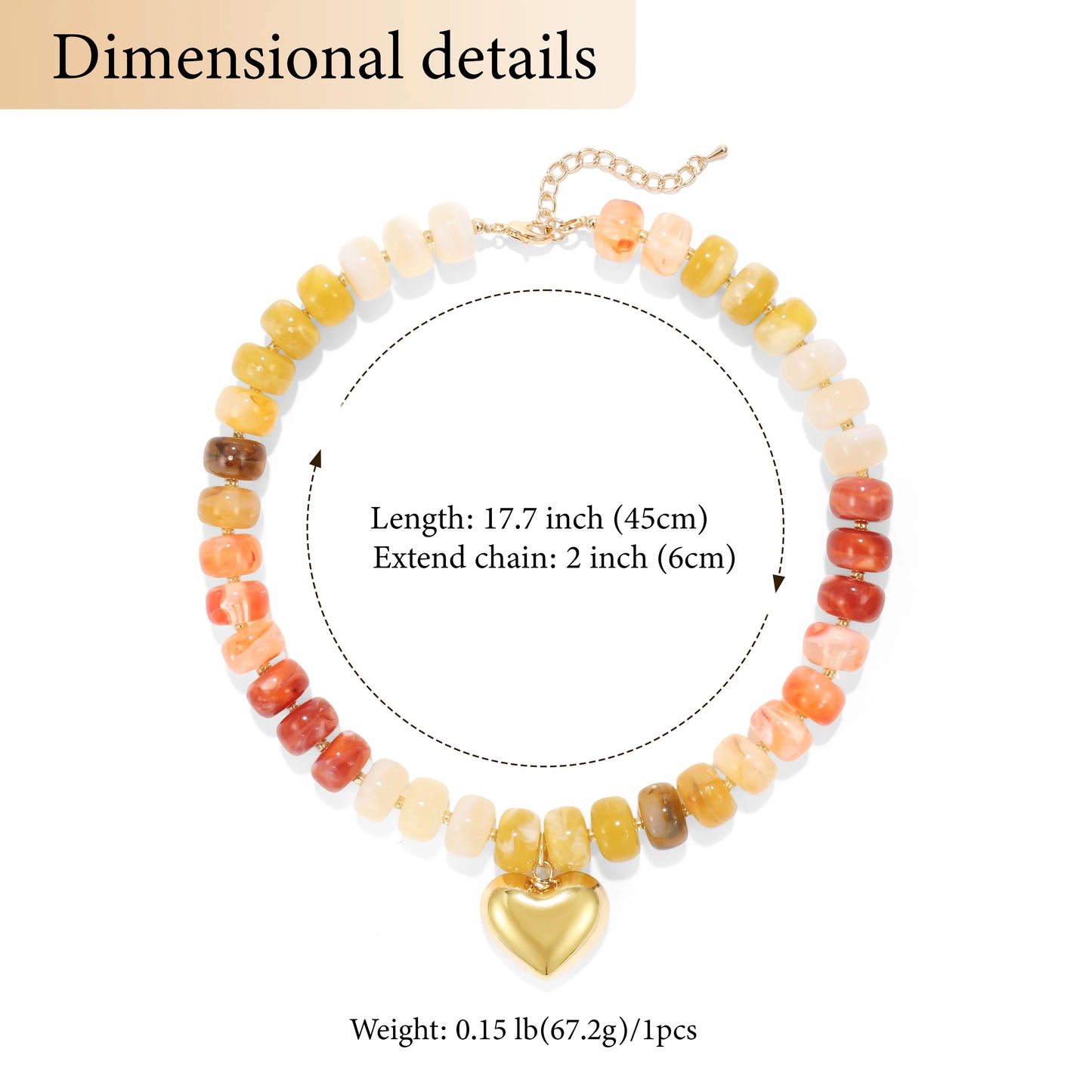 Colorful Crystal Beaded Choker Necklace 14K Gold Plated Heart Pendant