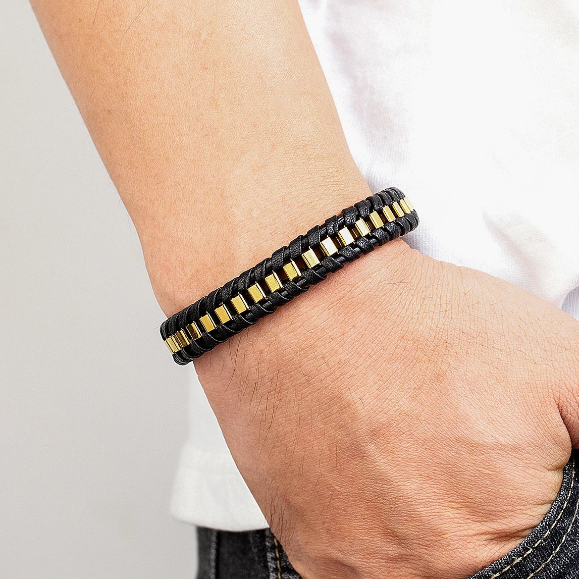 Sophisticated Black Braided Woven Leather Bracelets