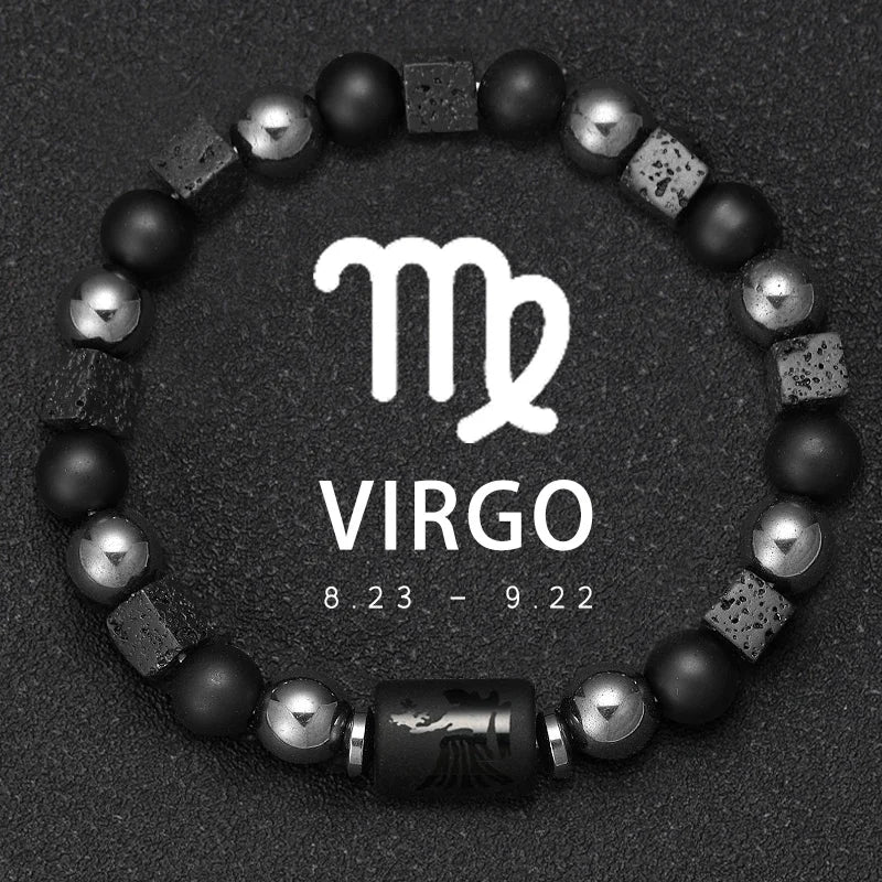 Obsidian Natural Stone 12 Zodiac Signs Bracelets