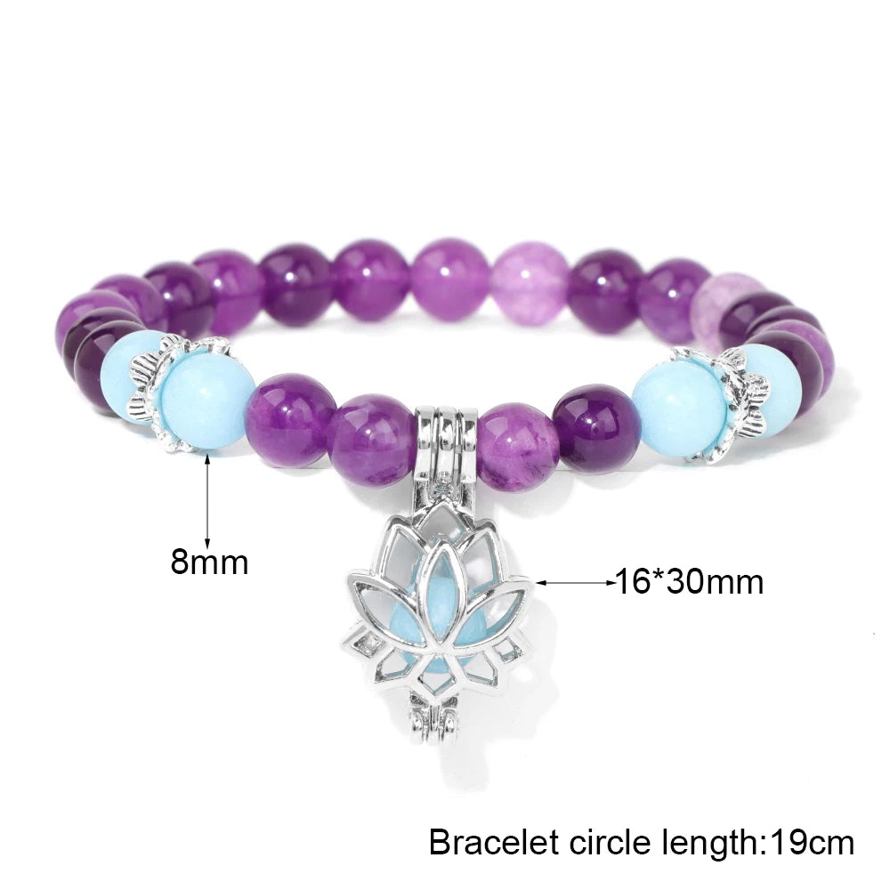 Shimmering Luminescent Lotus Charm Pendant Bracelets