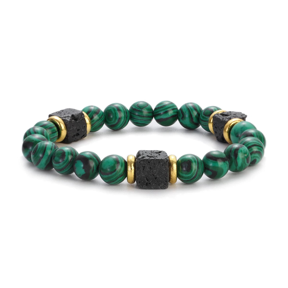 Multicolored Brick Malachite Healing Lava Beads Bracelets