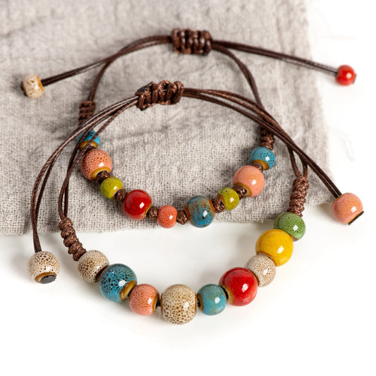 Beautiful Bohemian Spotted Ceramic Bead Bracelet