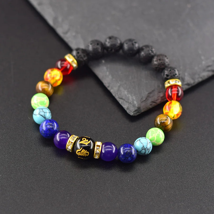 Cosmic Chakra Natural Crystal Healing Rainbow 7 Color Bracelet