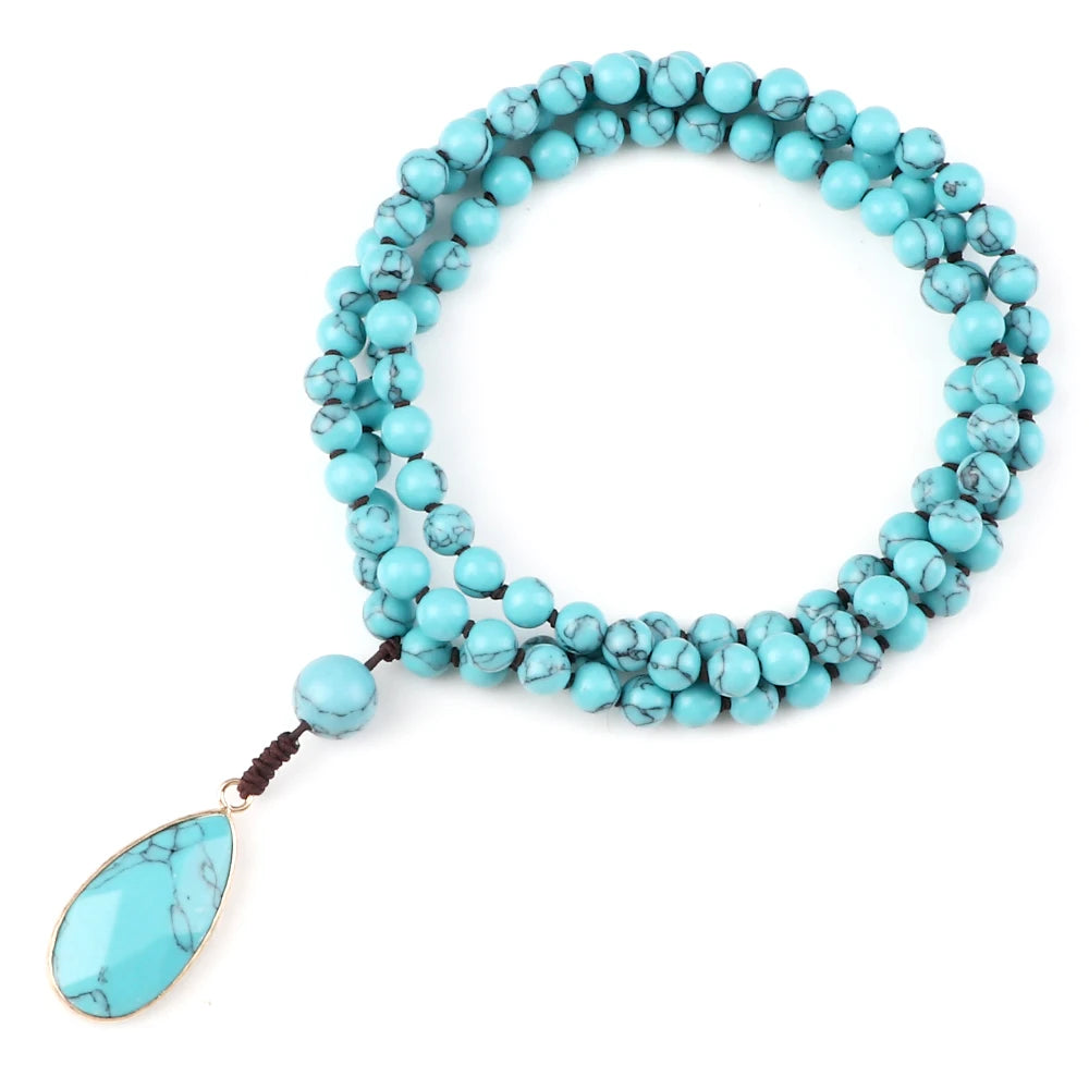 Sky Blue Water Drop Pendant Blue Stone Beaded Necklace