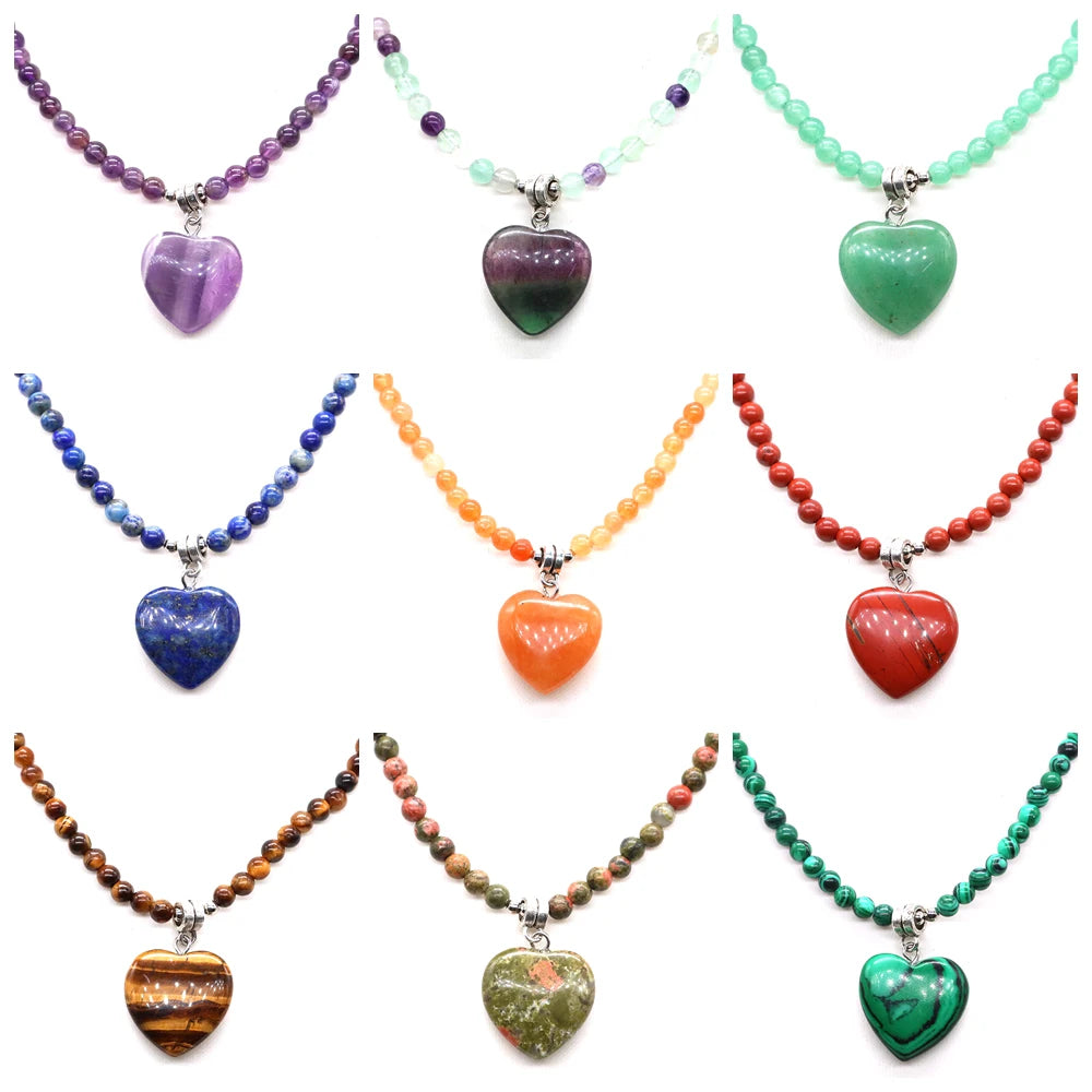 Heart Shaped Crystal Stone Pendants Necklaces