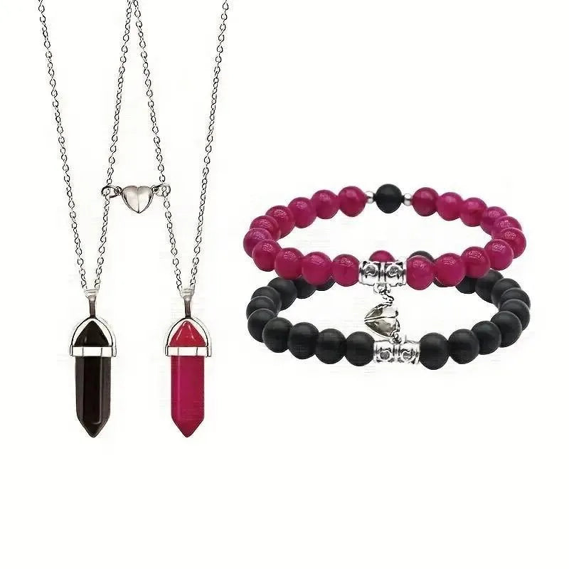 Heart To Heart Natural Stone Bullet Crystal Necklace & Bracelet