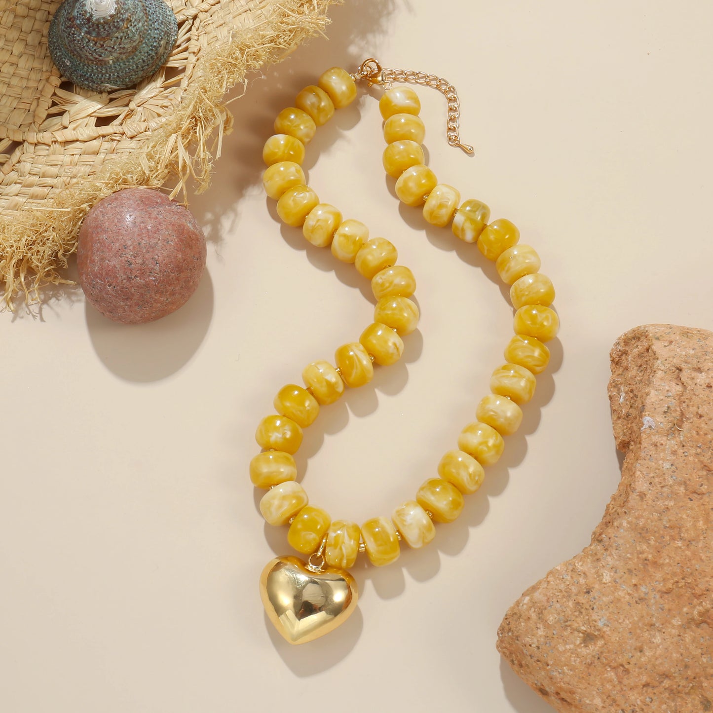 Colorful Crystal Beaded Choker Necklace 14K Gold Plated Heart Pendant