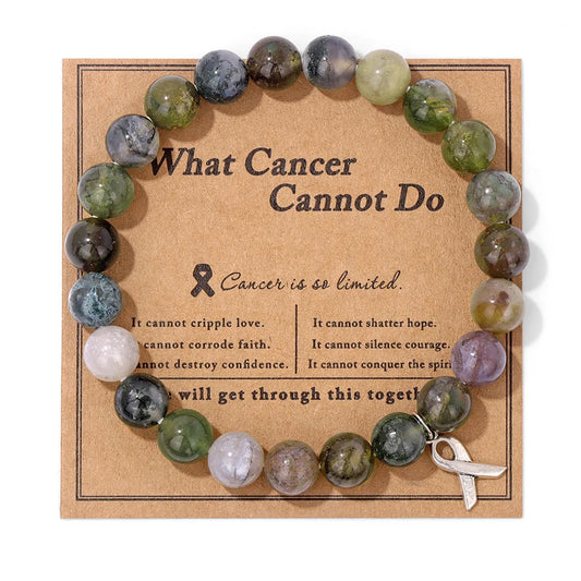 Pink Care Health Ribbon Charm Natural Stone Bracelet