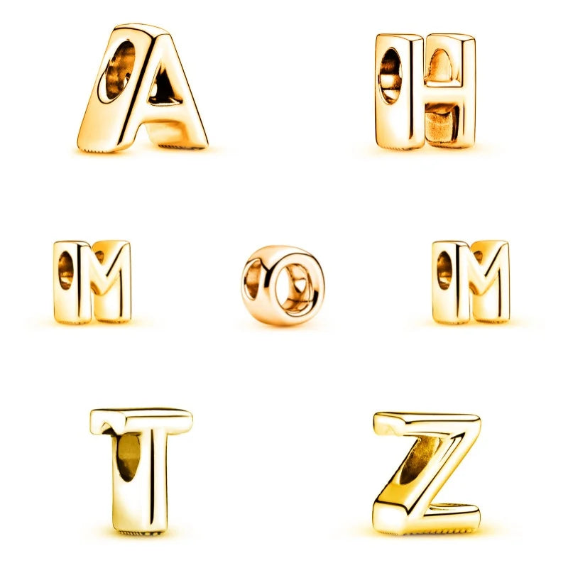 Beautiful Solid Gold plated 26 Letters A-Z Glossy Charm Beads