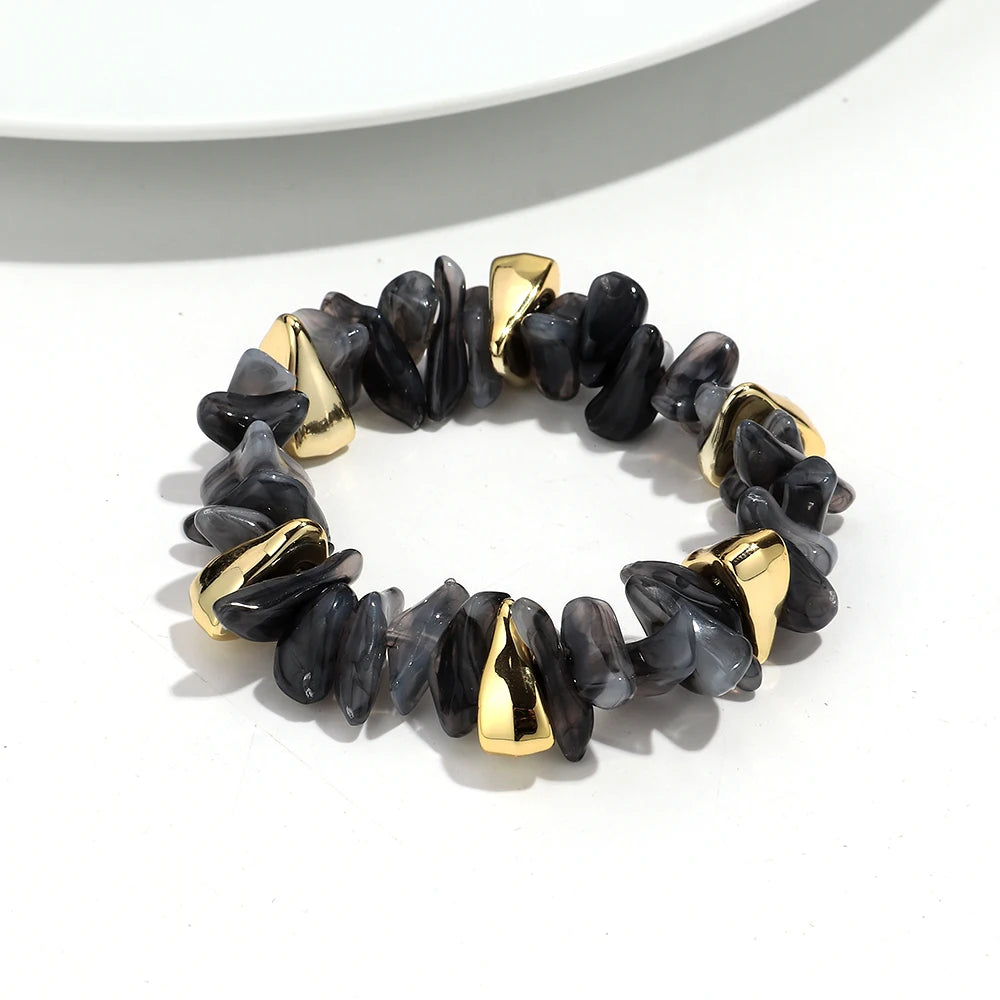 Gold Colorful Chip Stone Beads Necklace Bracelet Sets