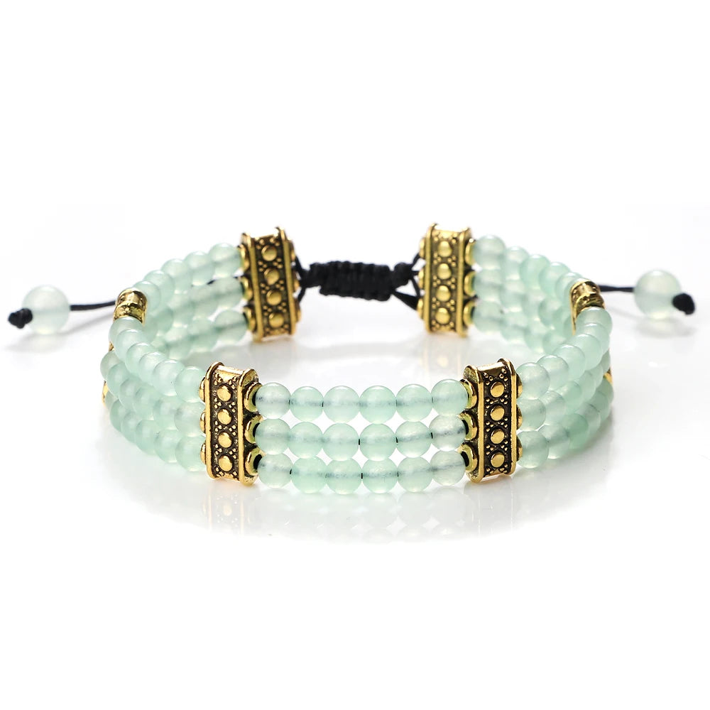 Triple Row Natural Stone Energy Beads Bracelet