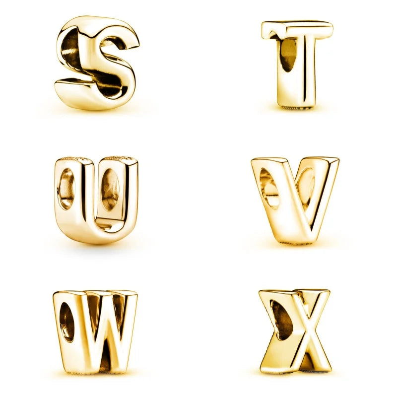 Beautiful Solid Gold plated 26 Letters A-Z Glossy Charm Beads