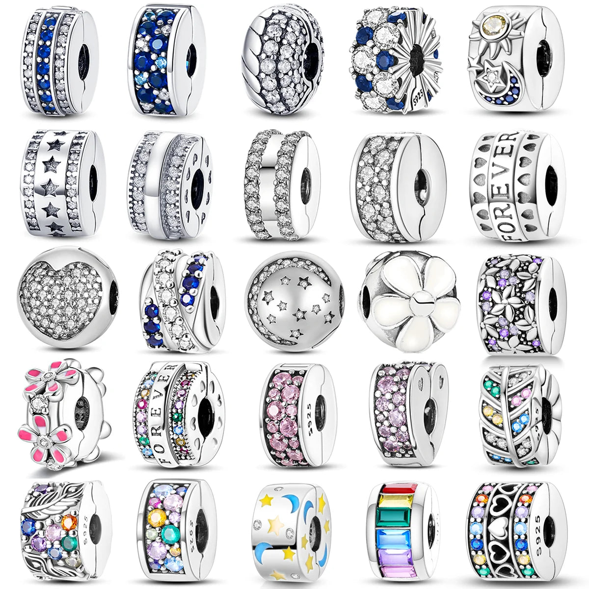 Daisy Charms Beads Silver Clasp Stopper Safety Clips