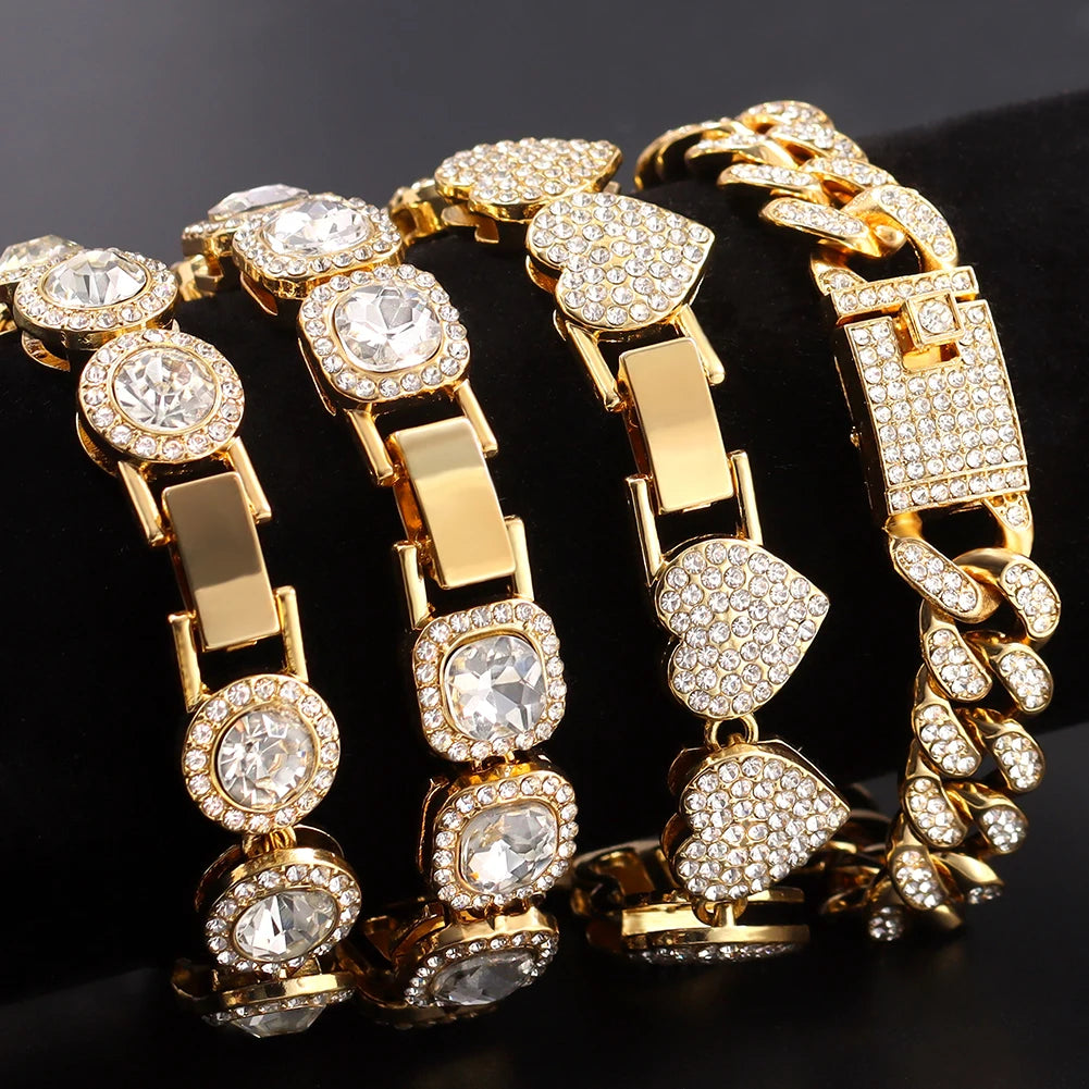 South Beach Miami Iced Out Cuban Link Bracelet 4Pcs Setss