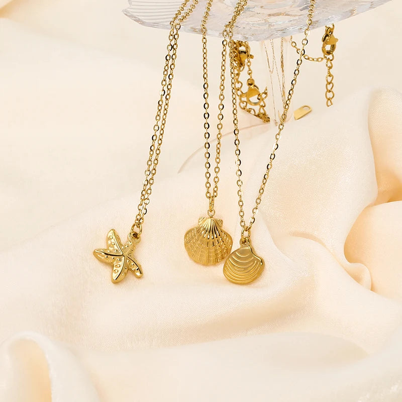 Ocean Shells & Coconut Palm Pendant Necklaces