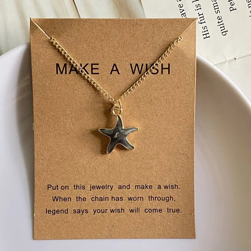 Gold Starfish "Make A Wish" Necklace