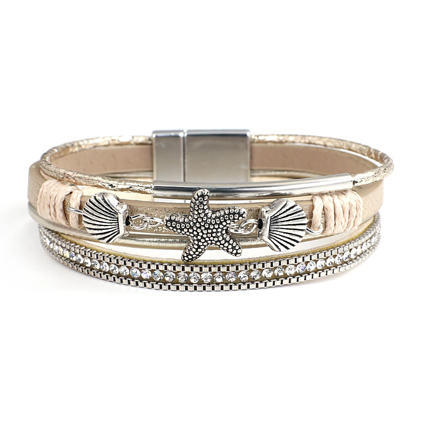 Charmed Starfish Shell Leather Bracelet