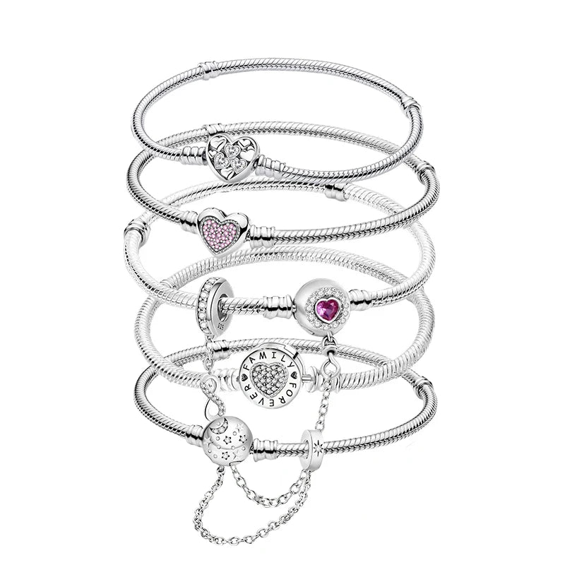 Sweet Love Heart Charm Platinum Bracelet