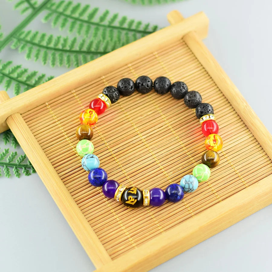 Cosmic Chakra Natural Crystal Healing Rainbow 7 Color Bracelet