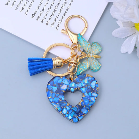 Creative Sequin Love Heart Keychain with Cute Butterfly Tassel
