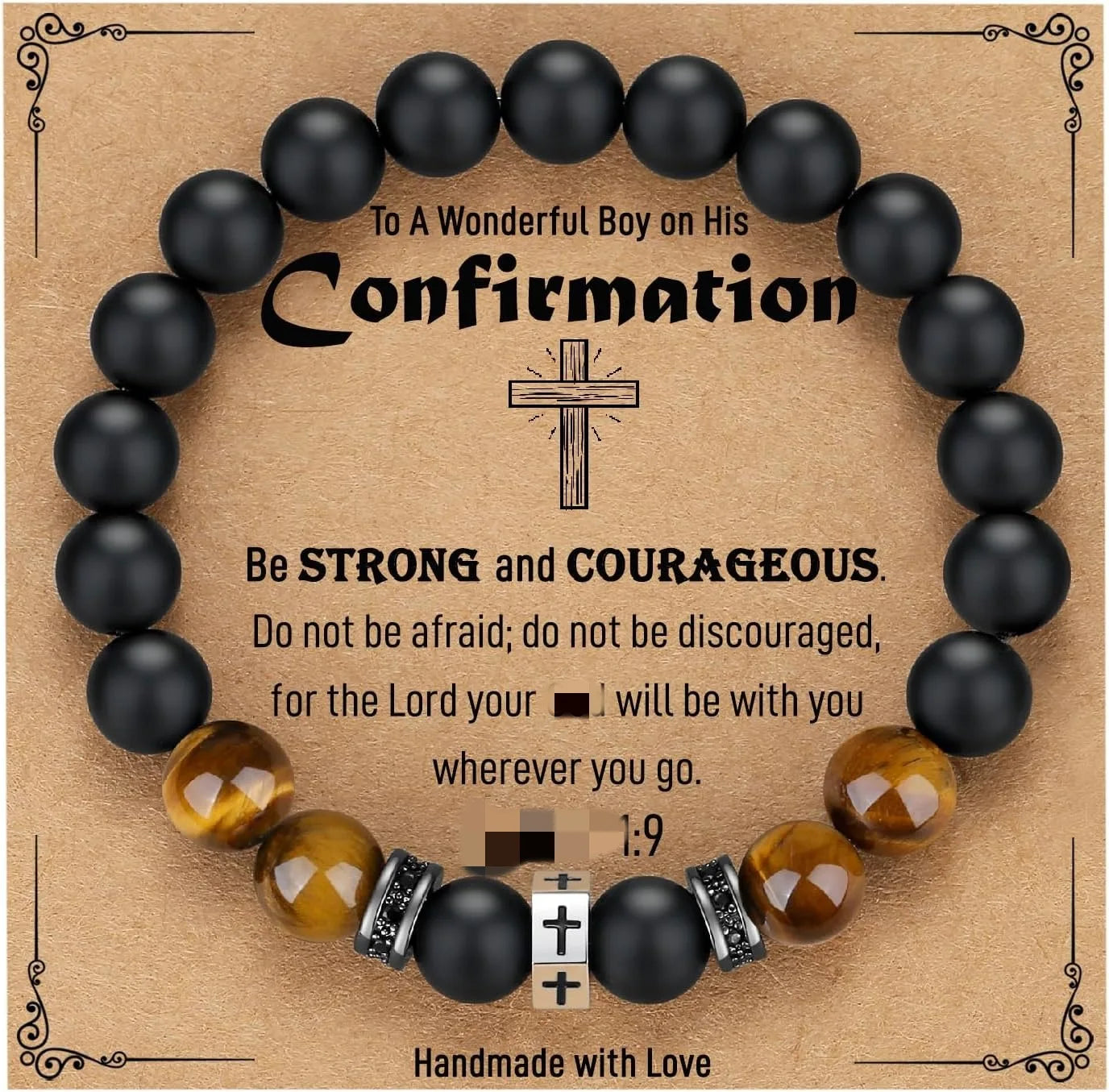 Black Onyx Tiger Eye Divine Protection Cross Bracelet
