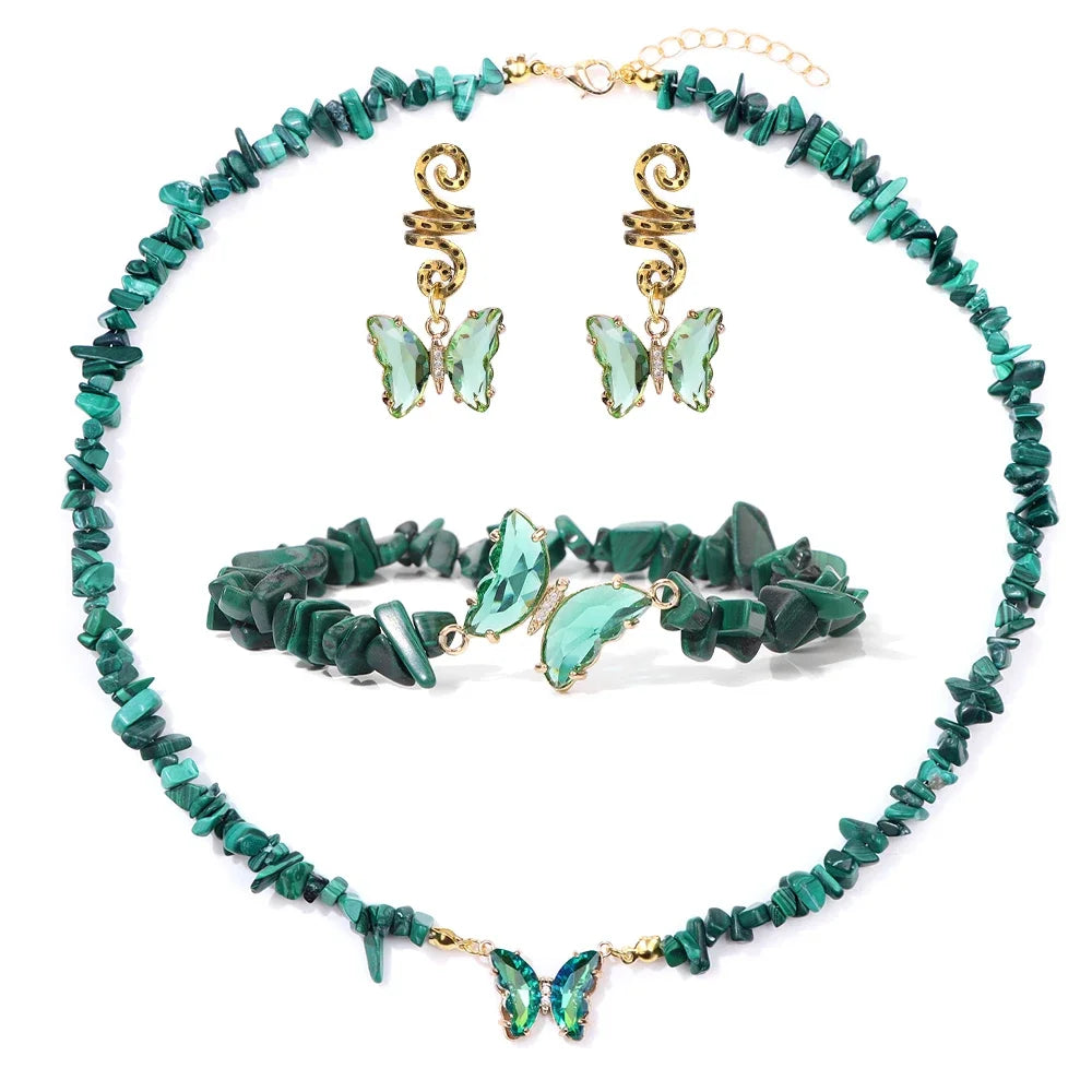 Butterfly Pendant Necklace Gravel Bracelets