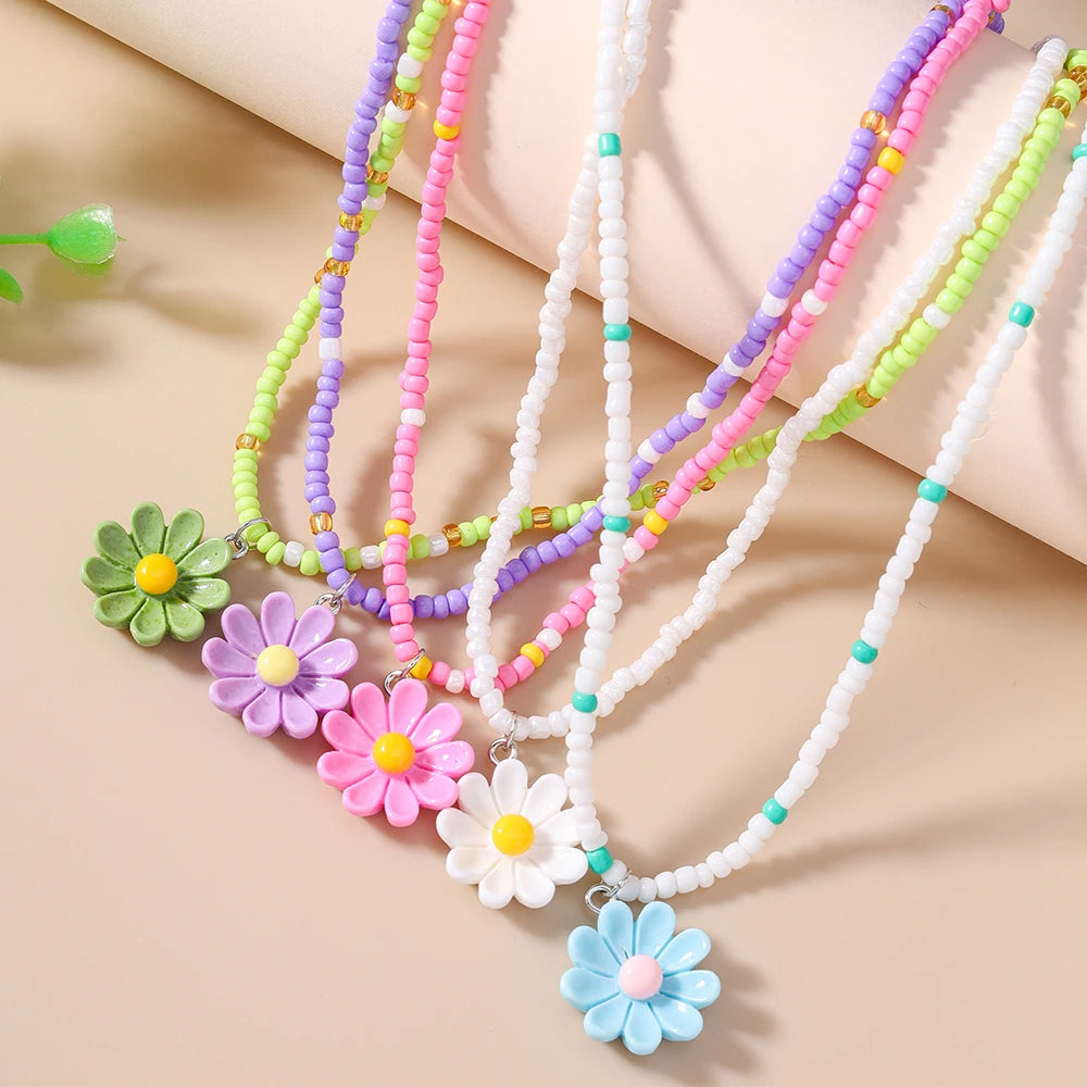 Colorful Daisy Flower Pendant Necklace Sets