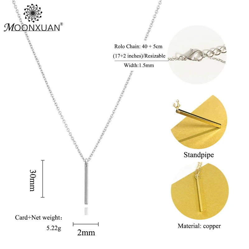 Sophistication Copper Bar Strip Charm Pendant Necklaces