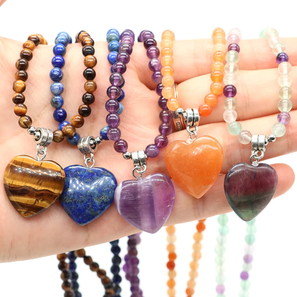 Heart Shaped Crystal Stone Pendants Necklaces