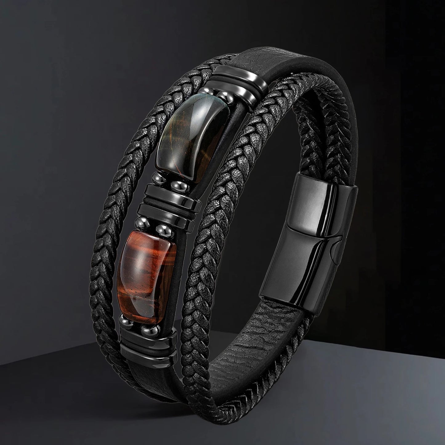 Macho Man Natural Big Stone Leather Bracelet