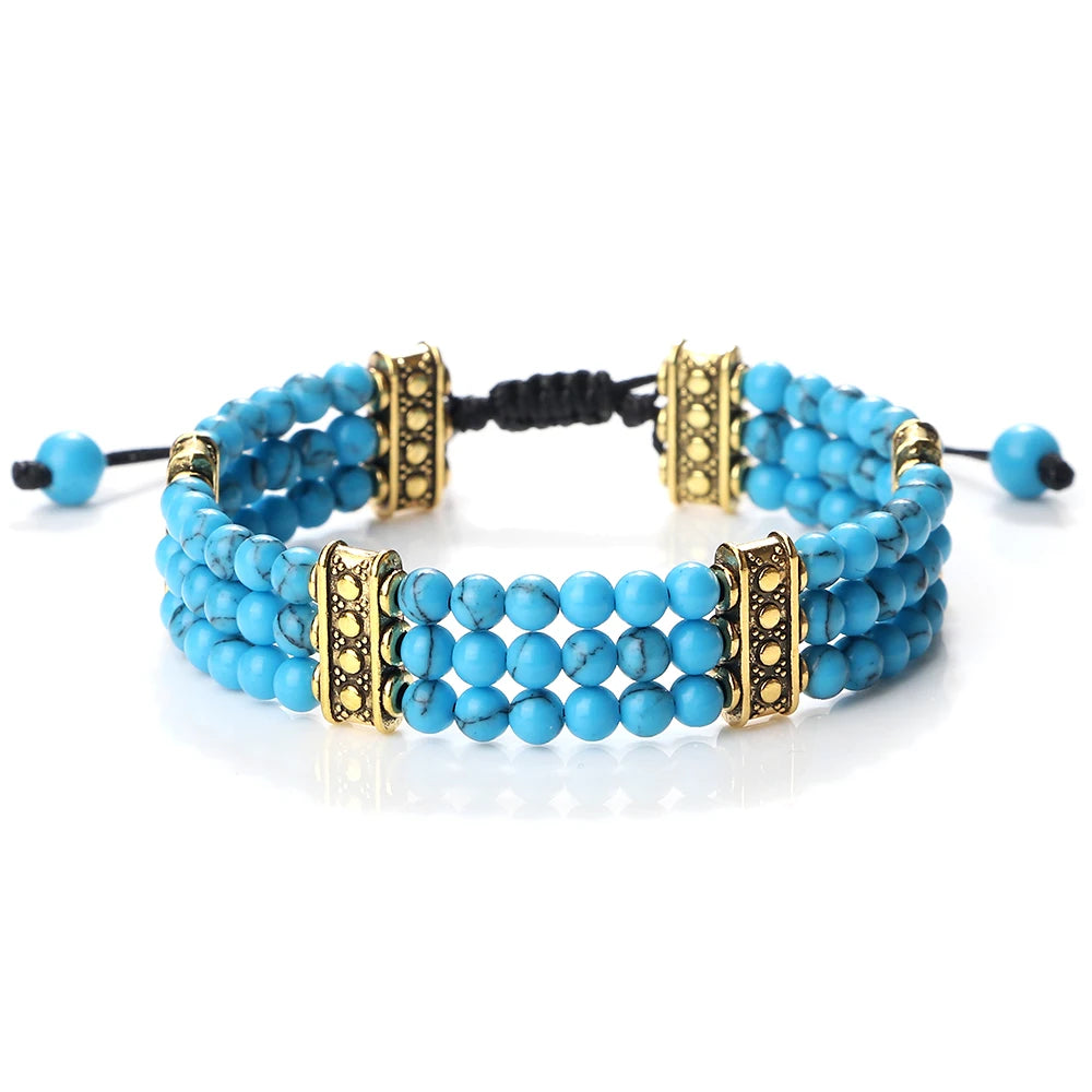 Triple Row Natural Stone Energy Beads Bracelet