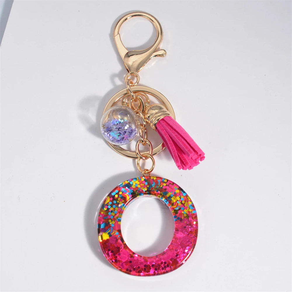 Mystery Star Ball 26 Letters Tassel Fuchsia Keychain