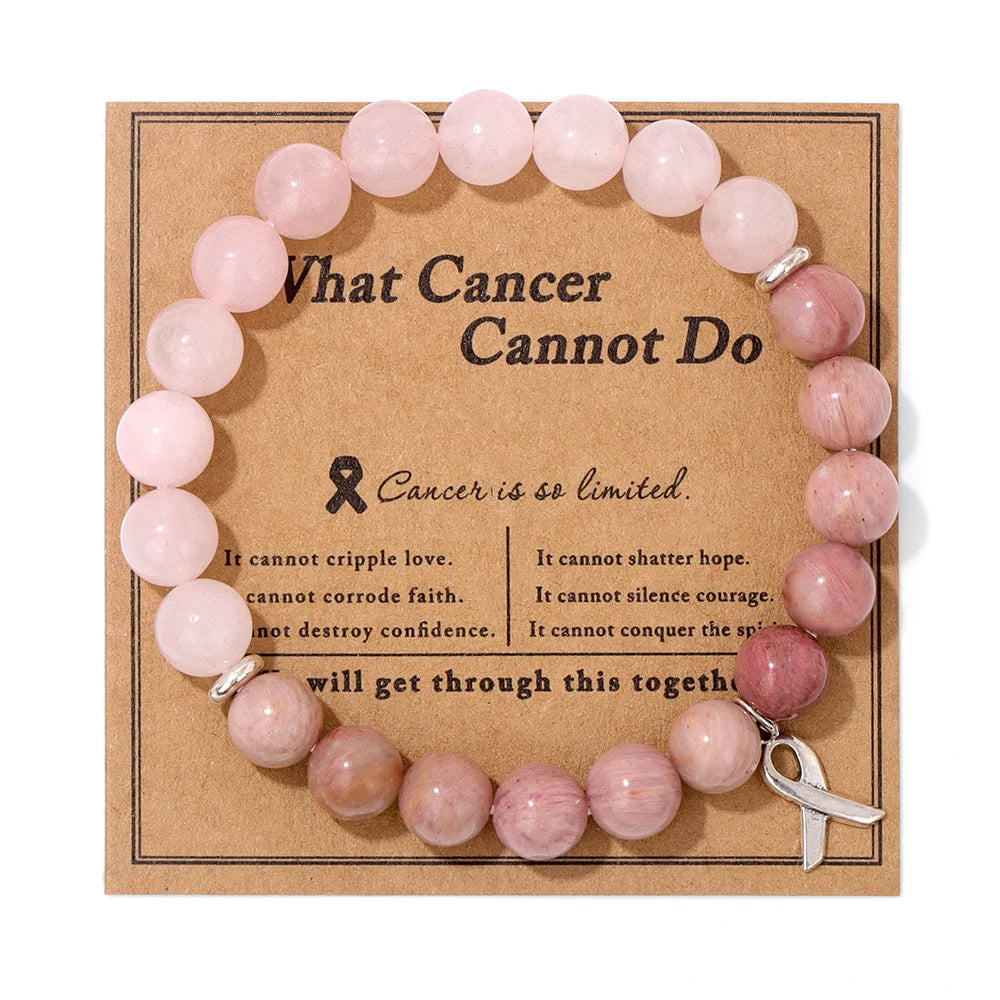 Beautiful Pink Ribbon Charm Breast Cancer Awareness Beads Bracelets