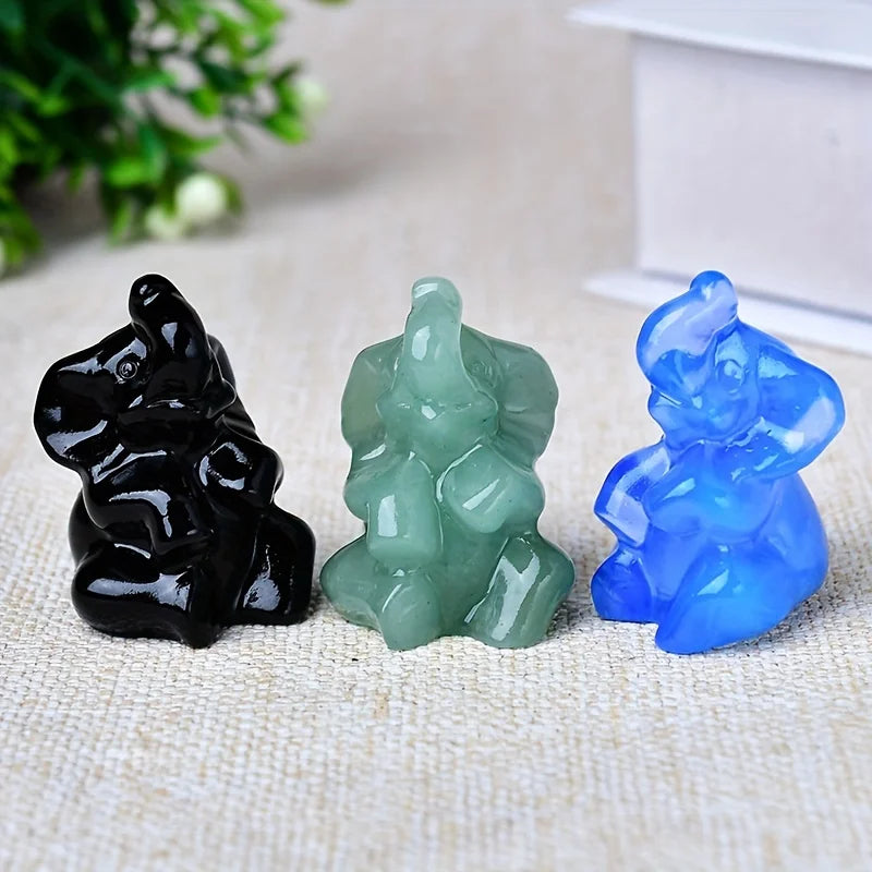 Crystal Unique Raw Stone Carved Elephant
