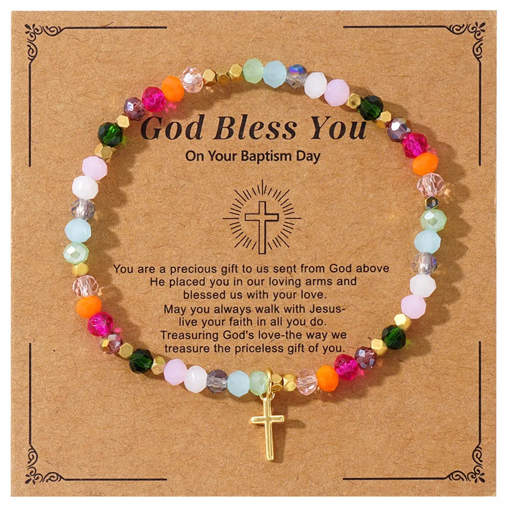 Gorgeous 18k Gold Cross Crystal Beads Bracelet