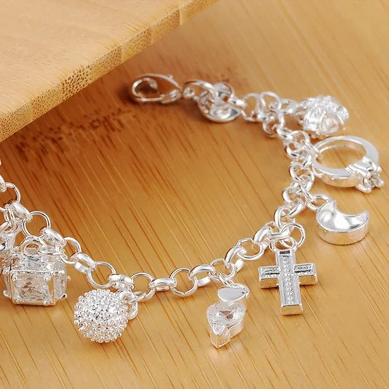 Silver 13 Pendant Chain Charm Bracelet