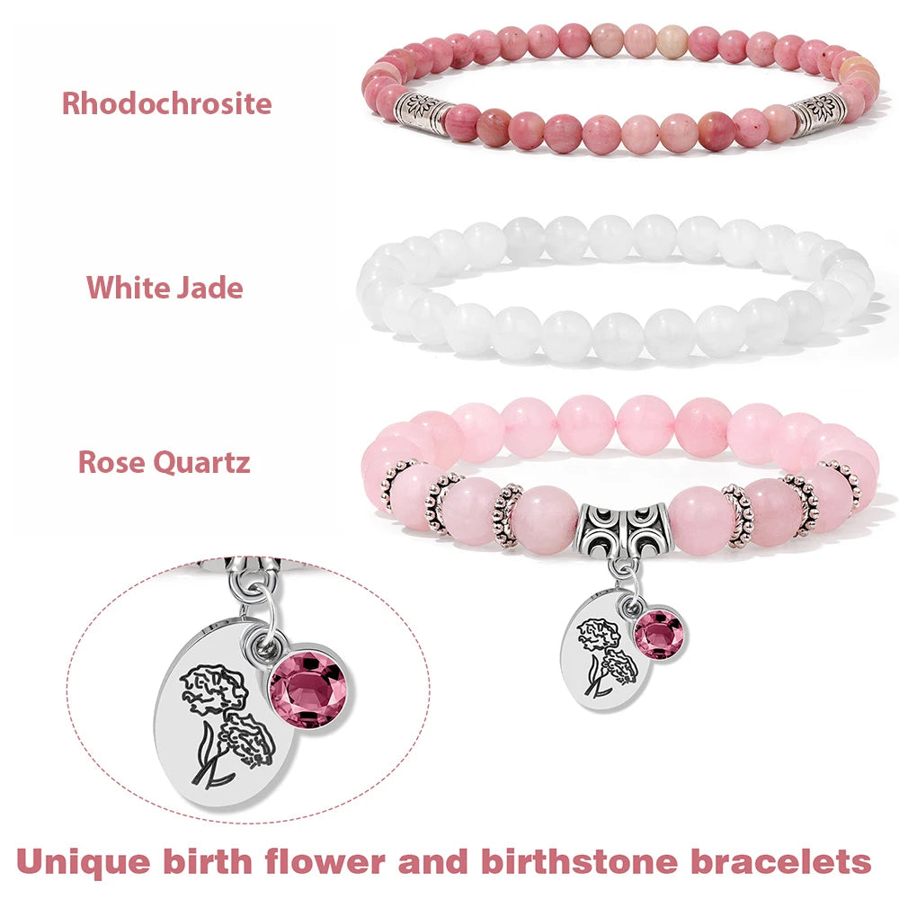 Birthstone Rose Sunflower Beaded Bracelet Sets