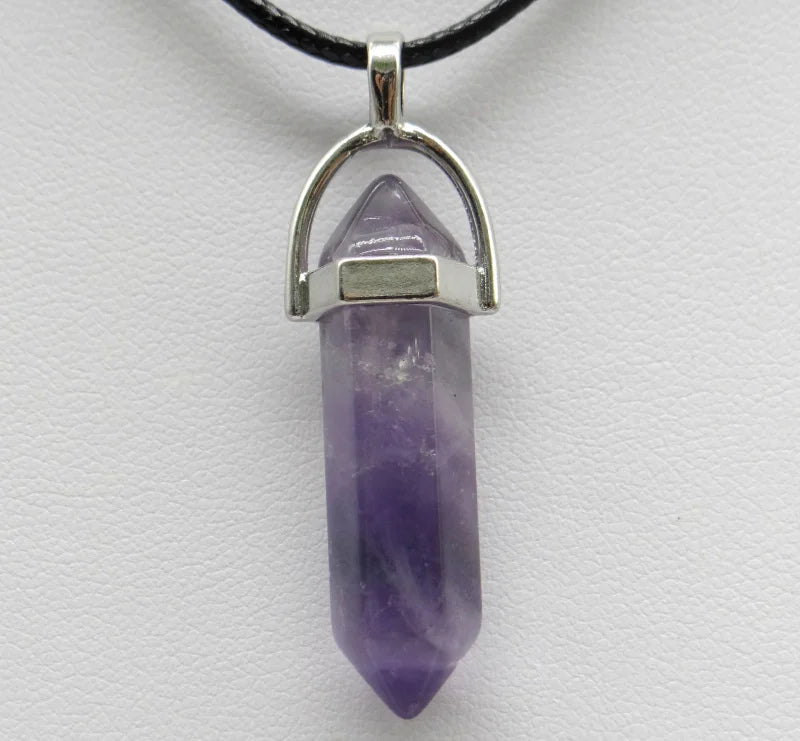 Natural Stone Crystal Hexagonal Pendant Necklace