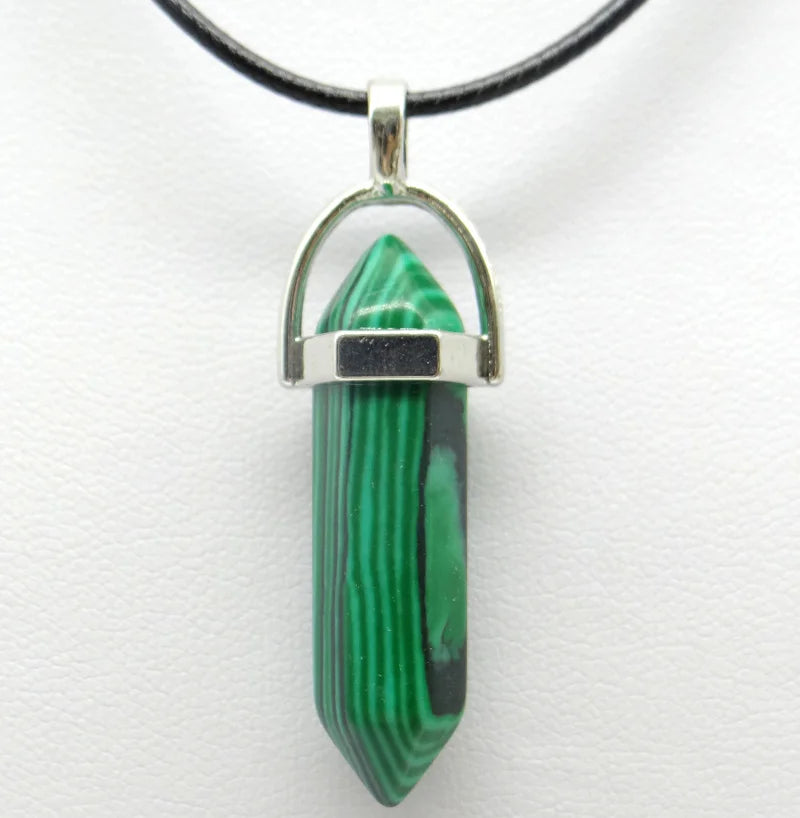 Natural Stone Crystal Hexagonal Pendant Necklace