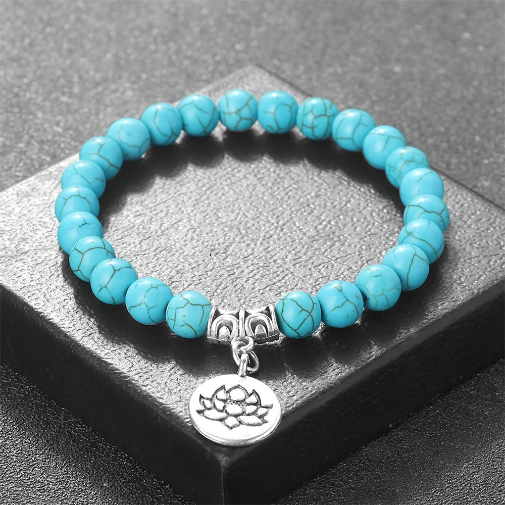 Lotus Pendant Natural Stone Beaded Bracelets