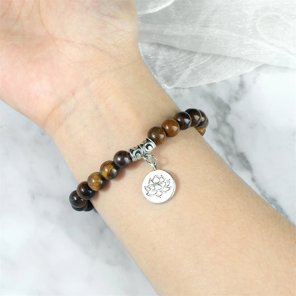 Lotus Pendant Natural Stone Beaded Bracelets