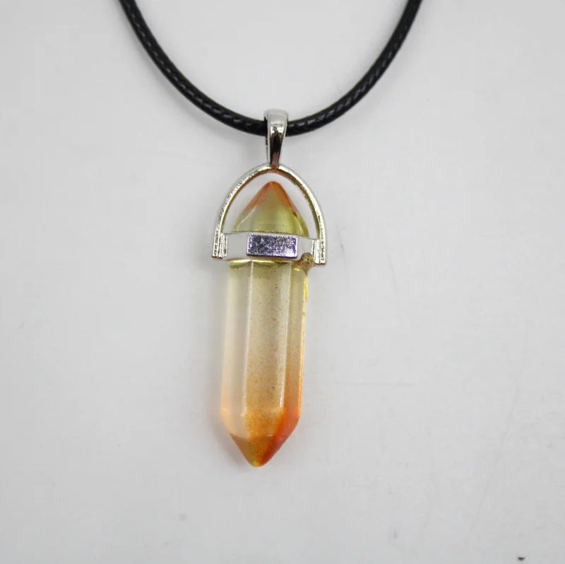 Natural Stone Crystal Hexagonal Pendant Necklace