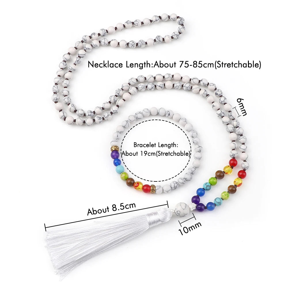 White 7 Chakra Beads Necklace Set