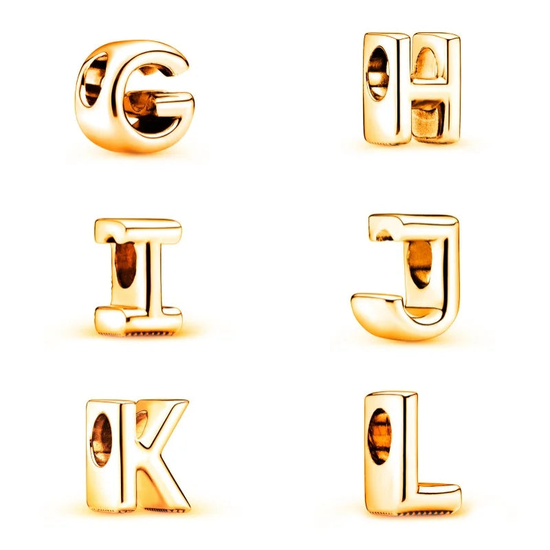 Beautiful Solid Gold plated 26 Letters A-Z Glossy Charm Beads