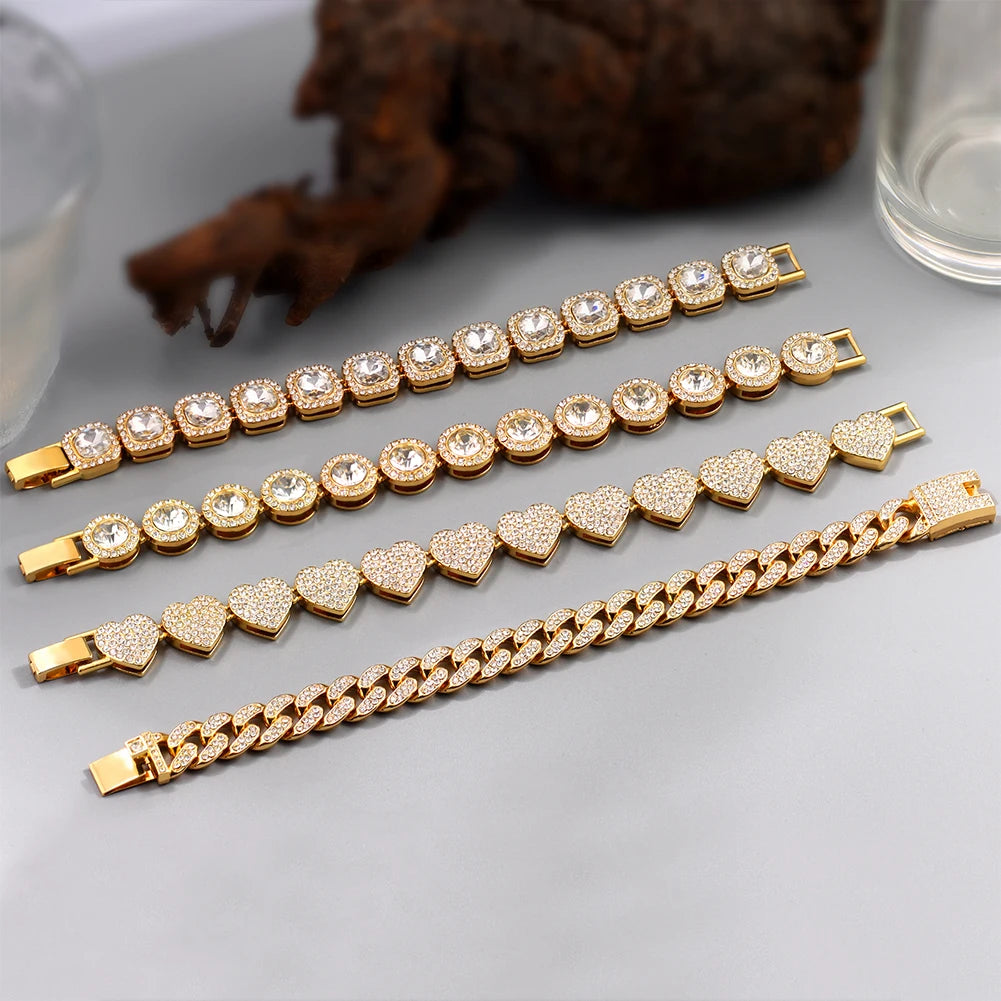 South Beach Miami Iced Out Cuban Link Bracelet 4Pcs Setss